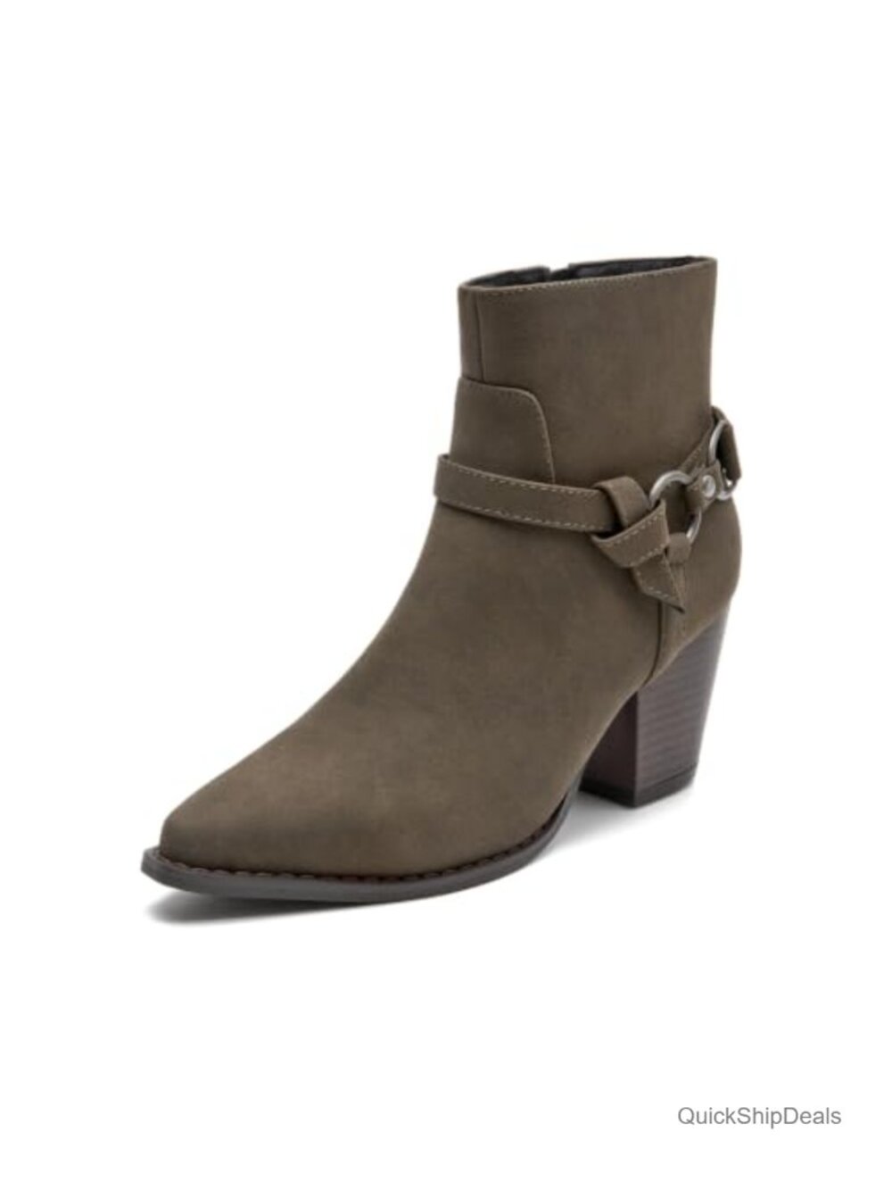 Women's Faux Suede Ankle Boots Pointed Toe Block Heel Zip Up Western Booties
